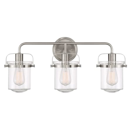 Designers Fountain Jaxon 24in 3-Light Brushed Nickel Industrial Indoor Vanity Light with Clear Seedy Glass Shades 90603-BN